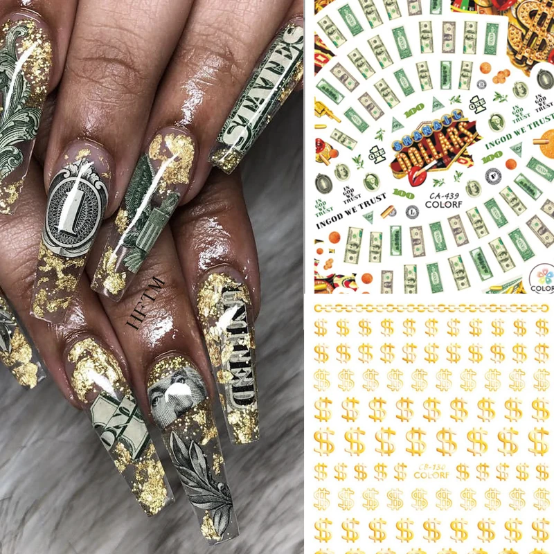 1 Stück neue Nägel Dollar Design 3D-Kleber selbst wickelt wohlhabende reiche Maniküre Nail Art Aufkleber für Salon Werkzeug Aufkleber Dekoration Image