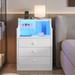 Nightstand 3 Drawers Shelves Charging Station and LED Lights