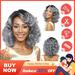 SUCS Bob Wig with Bangs Natural Ombre Silver Wig Synthetic Hair Shoulder Length Short Curly Wigs for Women