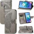 Wallet Case for Motorola Moto G10/MOTO G30 3D Butterfly Embossing Slim Flip PU Leather Phone Case Magnetic Closure Credit Card Slots Holder Cover for Motorola Moto G30/MOTO G10 HZD Gray
