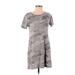 Abercrombie & Fitch Casual Dress - Shift Scoop Neck Short sleeves: Gray Print Dresses - Women's Size Small Petite