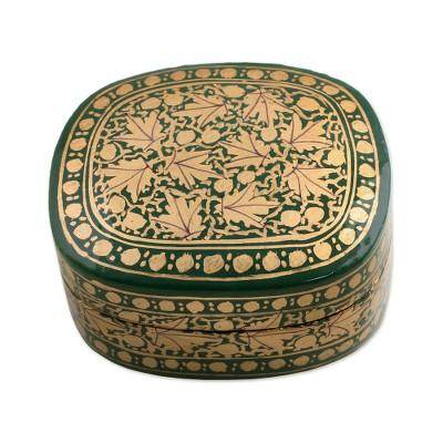 Graceful Viridescence,'Green and Gold Papier Mache Decorative Box from India'