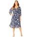 Plus Size Women's Bejeweled Pleated Shirtdress by Catherines in Navy Paisley Floral (Size 2X)