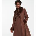 Ever New faux fur collar coat with cuffs in chocolate-Brown