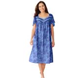 Plus Size Women's Short Silky Lace-Trim Gown by Only Necessities in French Blue Flower (Size M) Pajamas