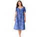 Plus Size Women's Short Silky Lace-Trim Gown by Only Necessities in French Blue Flower (Size 5X) Pajamas