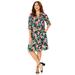 Plus Size Women's Tie-Sleeve Café Dress by Catherines in Black Tropical Floral (Size 6X)