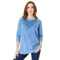 Plus Size Women's Lace-Appliqué Acid Wash Sweatshirt by Roaman's in Horizon Blue (Size 14/16)