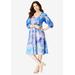 Plus Size Women's Printed V-Neck Dress by Roaman's in Blue Multi Floral (Size 18/20)