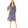 Plus Size Women's Bejeweled Pleated Shirtdress by Catherines in Navy Paisley Floral (Size 2X)