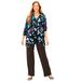 Plus Size Women's AnyWear Cascade Jacket by Catherines in Black Leaf Floral (Size 4X)