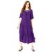 Plus Size Women's Crochet-Yoke Crinkle Dress by Roaman's in Purple Orchid (Size 30 W)