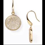 Michael Kors Jewelry | Michael Kors Round Pave Swarovski Crystal Dangle Designer Earrings | Color: Gold/White | Size: 1.5cm Round, 2.7cm Drop/Long