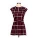 My Michelle Casual Dress - Mini Crew Neck Short sleeves: Burgundy Grid Dresses - Women's Size Large