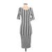 Lularoe Casual Dress - Midi Scoop Neck Short sleeves: Silver Stripes Dresses - Women's Size Small