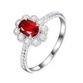 Wycian Anniversary Ring, Promise Ring Size T 1/2 18K White Gold Flower 1 0.7CT VVS Pigeon Blood Red Oval Lab Ruby with H White Natural Diamond Halo Channel