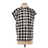 Ann Taylor LOFT Short Sleeve Polo Shirt: Black Checkered/Gingham Tops - Women's Size Small