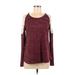 Le Lis Pullover Sweater: Scoop Neck Cold Shoulder Burgundy Print Tops - Women's Size Medium