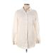 DKNY Long Sleeve Button Down Shirt: Ivory Solid Tops - Women's Size Medium