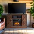 Gracie Oaks Nevaeha TV Stand for TVs up to 50" w/ Electric Fireplace Wood in Black/Brown/White | 30.8 H x 47 W x 15.5 D in | Wayfair