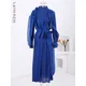 LANMREM-Robe longue plissée à volants pour femmes col montant ceinture froncée à la taille robes