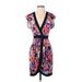 Catherine Malandrino Casual Dress - Wrap: Purple Print Dresses - Women's Size 0