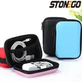 STONEGO Custodia per auricolari con cerniera Scatola portaoggetti per auricolari in pelle Organizzatore portatile per cavi USB Borsa rigida per la scheda di memoria della moneta