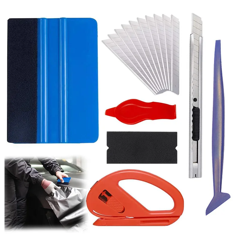 Fahrzeug-Vinylfolien-Werkzeuge, Fenstertönungsfolien-Set, inklusive Filzabzieher, Kantentrimmer, weicher Eckabzieher für die Installation von Autoaufklebern Image
