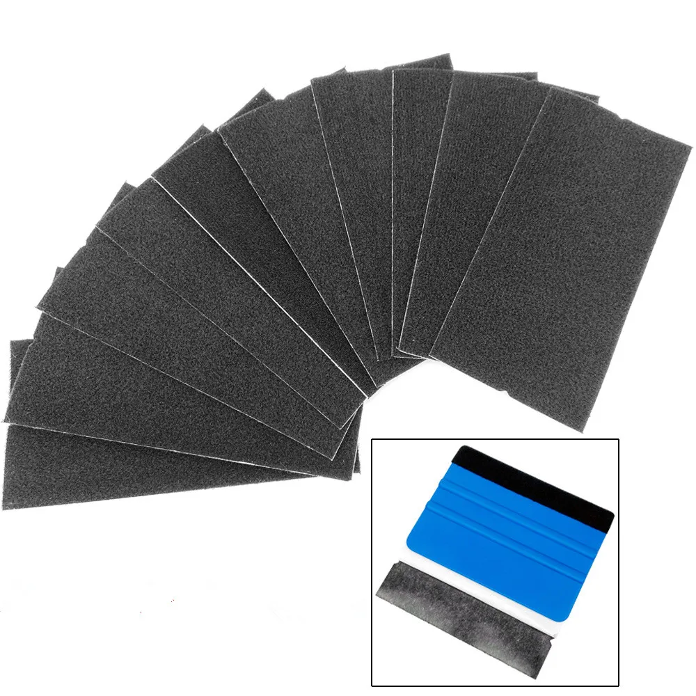 10 Stück schwarzes Tuch 10 x 3 cm 10 x 5 cm Stoff austauschbarer Filz mit selbstklebendem Kleber für 3M Rakel Auto Vinyl Film Wrapping Schaber