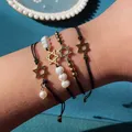 Edelstahl sechs spitze Stern Charm Armbänder schwarze Seil kette echte natürliche Süßwasser perle