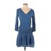 Gap Casual Dress - Mini V Neck 3/4 sleeves: Blue Dresses - Women's Size X-Small