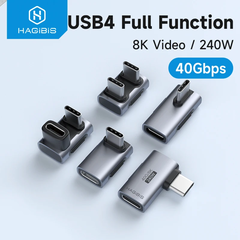 Hagibis 240 W USB-C-Adapter 40 Gbit/s 8K 60 Hz 90-Grad-Konverter USB4-Adapter für Thunderbolt 4/3 MacBook iPhone 17 Pro Tablet Image