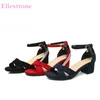 Marke Neue Sommer Elegante Schwarz Rot Frauen Büro Sandalen Med Chunky Heels Dame Kleid Schuhe PS07