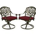 MEETWARM 2 Piece Patio Dinning Swivel Chairs Rocker Outdoor All-Weather Cast Aluminum Chairs Patio Bistro Dining Chair Set with Cushions for Garden Deck Backyard Chili Red