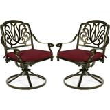 MEETWARM 2 Piece Patio Dinning Swivel Chairs Rocker Outdoor All-Weather Cast Aluminum Chairs Patio Bistro Dining Chair Set with Cushions for Garden Deck Backyard Chili Red