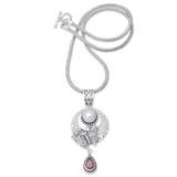 Red Butterfly Teardrop,'Sterling Silver Pendant Necklace with Garnet and Pearl'