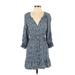 Rails Casual Dress - Mini V-Neck 3/4 sleeves: Blue Dresses - Women's Size Small