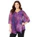 Plus Size Women's Split-Front Tiered Blouse by Catherines in Dark Violet Ombre Animal (Size 3XWP)