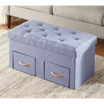 Double Foldable Ottoman by BrylaneHome in Blue