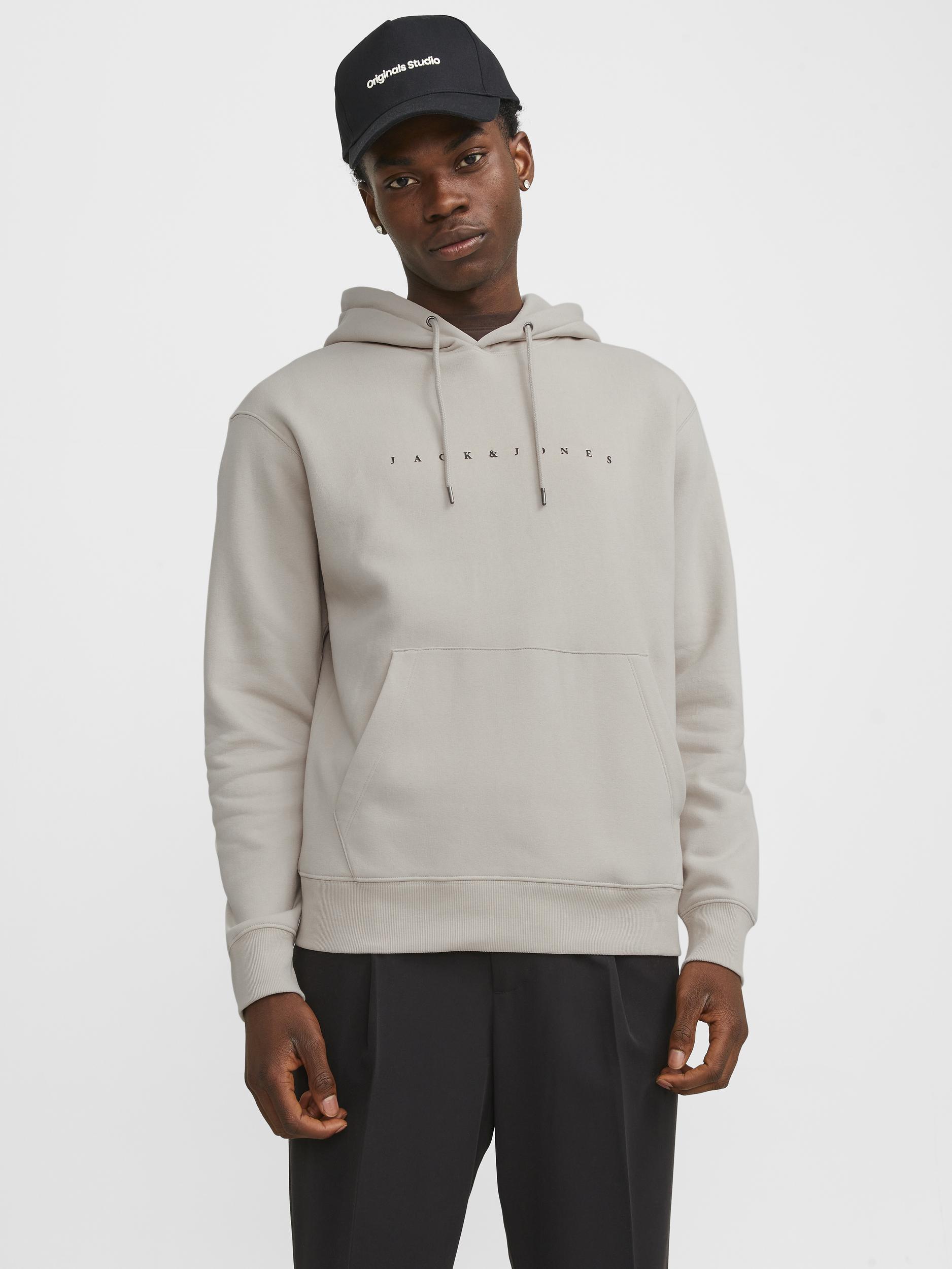 Kapuzensweatshirt JACK & JONES "JJESTAR mit 3D-Print und Kapuze für vielseitige Anlässe", Herren, Gr. M, weiß (moonbeam), angeraute Sweatware, Obermaterial: 70% Baumwolle, 30% Polyester, bedruckt, relaxed fit taillenbedeckt, Rundhals, Rippbündchen,... Image