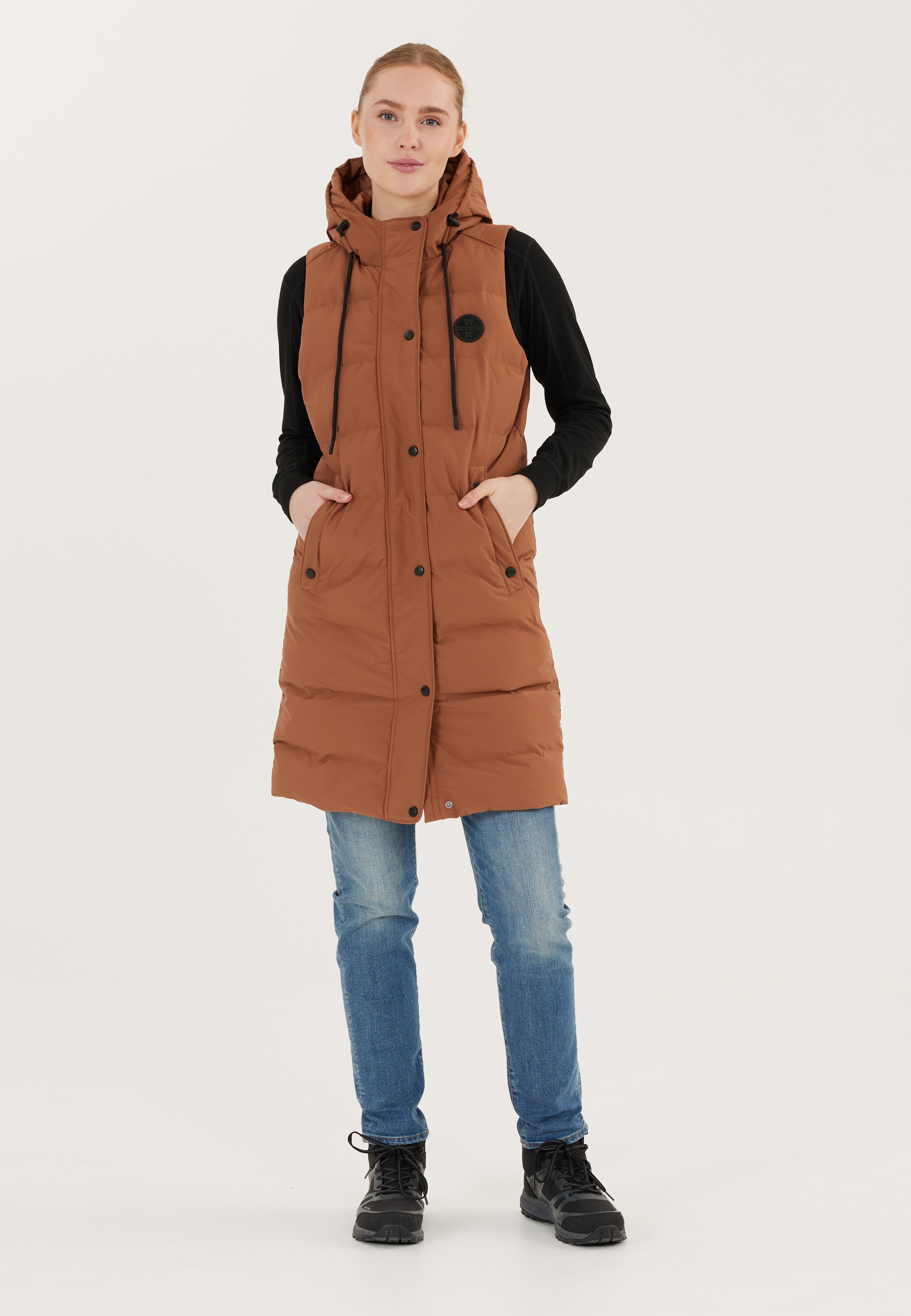 Steppweste WEATHER REPORT "Chief", Damen, Gr. 40, braun (camelfarben), 100% Polyester, lang, ohne Ausschnitt, Westen, mit langem Schnitt Image