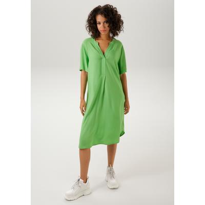Blusenkleid ANISTON CASUAL, Damen, Gr. 46, N-Gr, grün (apfelgrün), Web, Obermaterial: 100% Viskose, unifarben, modisch, lässig geschnitten kniebedeckend, V-Ausschnitt, Kurzarm, Kleider, in trendigen Farben, Topseller Image