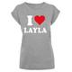 T-Shirt MERCHCODE "Merchcode Damen Ladies I Love Layla X T-Shirt" Gr. XL, grau (heathergrey) Herren Shirts T-Shirts