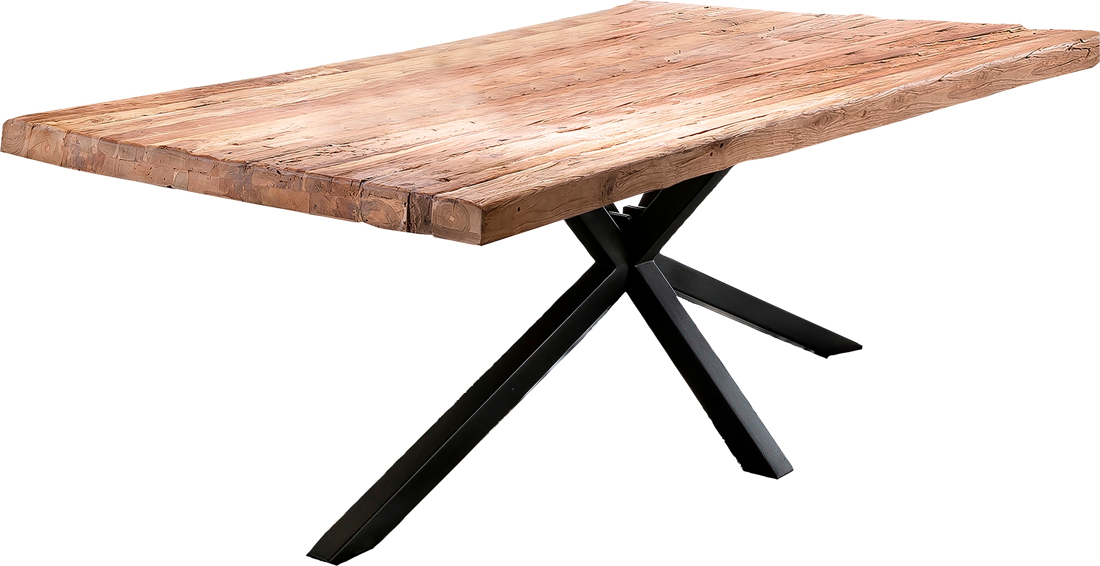 Esstisch SIT, beige (natur, antikschwarz, antikschwarz, natur), B:180cm H:76cm T:100cm, Platte recyceltes Teak, Gestell Metall, Tische, Esstisch, Platte aus recyceltem Teak