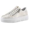 Plateausneaker RIEKER, Damen, Gr. 37, weiß (sanftes weiß metallic), Lederimitat, used, metallic, sportlich, Schuhe, Sneaker, Slip-On Sneaker, Slipper mit Schaftrandpolster, Topseller