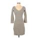 Abercrombie & Fitch Casual Dress - Bodycon V Neck 3/4 sleeves: Ivory Stripes Dresses - Women's Size Small