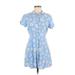 Forever 21 Casual Dress - Mini Collared Short sleeves: Blue Floral Dresses - Women's Size Medium