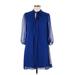 Calvin Klein Casual Dress - Shift Tie Neck 3/4 sleeves: Blue Print Dresses - Women's Size 12 Petite