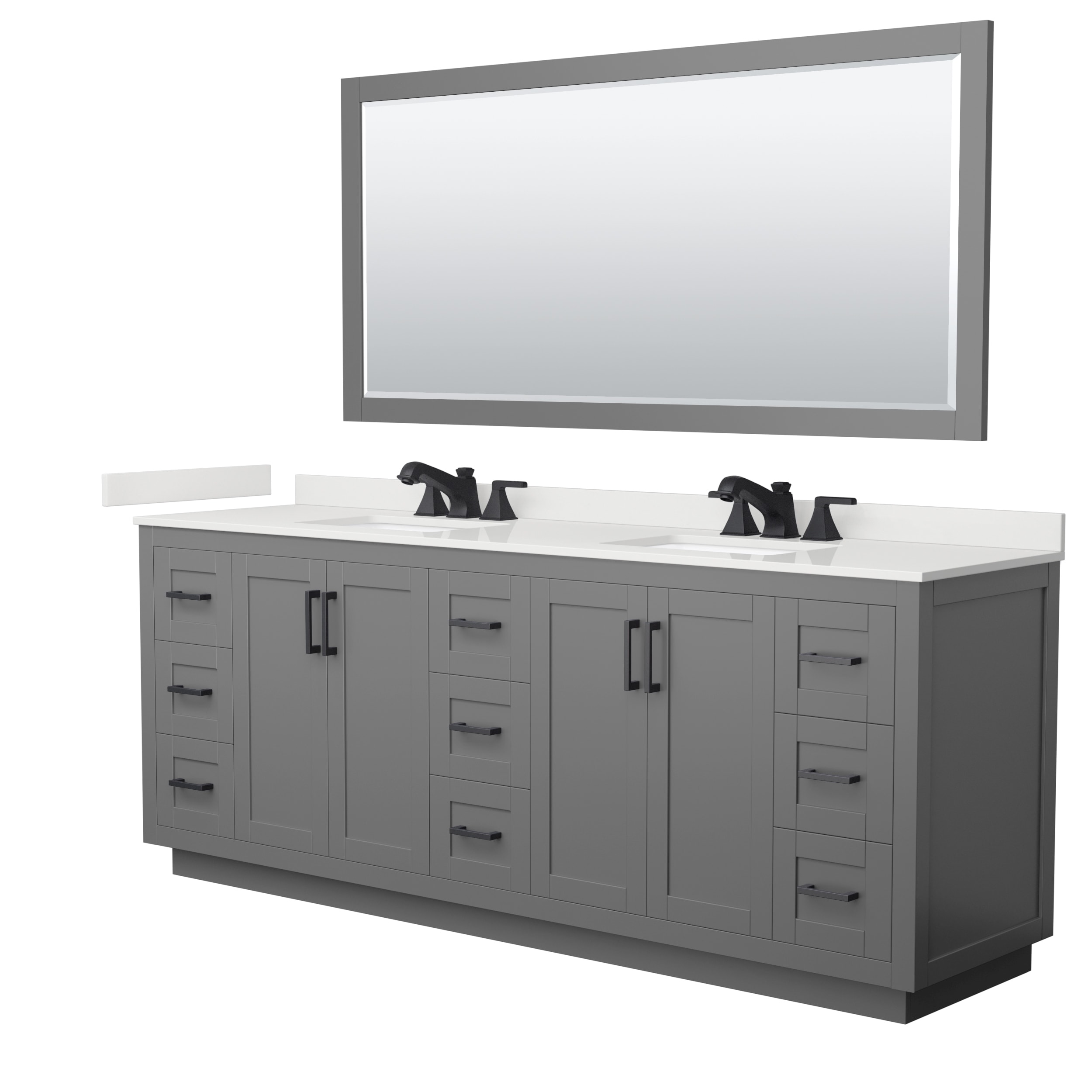 Miranda 84-inch Double Vanity, Quartz Top, 70-inch Mirror