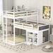 Twin Size L-shaped Triple Bunk Bed with Storage Cabinet, Open Shelves and Blackboard, Wood Bed with Ladder and Guardrail